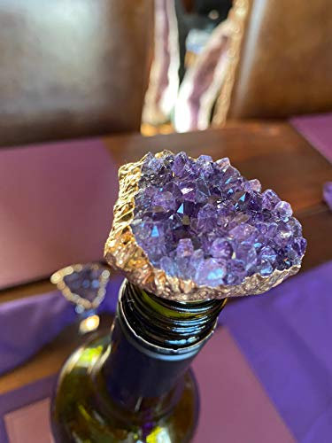 Amethyst - Gold Gilded Quartz Wine Lover Gift Bottle Cork Stopper Crystal Unique Bottle Stopper