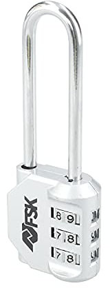 Ferrestock FSKCAN329SI Lucchetto a combinazione numerico con 3 cifre per bagagli, armadietti da palestra, arco lungo 30 mm, realizzato in zinco e arco in acciaio, colore argento