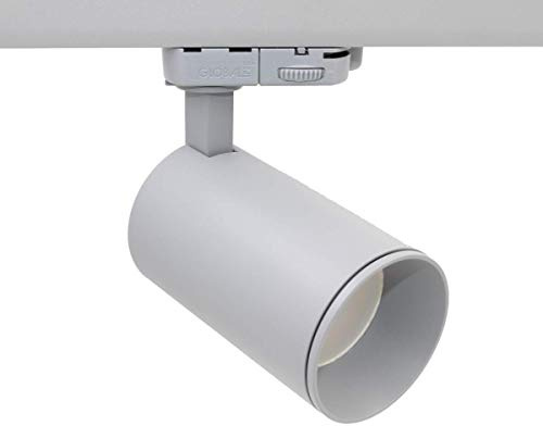 Trackspot 20 LED GU10 Stromschienenstrahler Zylindrisch mit Universal 3-Phasen Stromschienen Adapter - Aluminium | Ø63mm / 126x106mm | 2 tauschbare Frontringe (Silber/Grau)