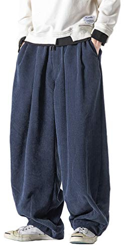 HAORUN Pantaloni Larghi da Uomo in Velluto a Coste Pantaloni Kung Fu Pantaloni Allentati Casual Hip Hop Grigio, Blu Navy, S