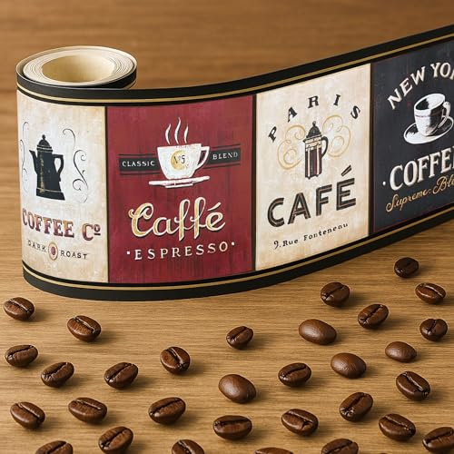 CONCORD WALLCOVERINGS ™ Classic American Pre-Pasted Wallpaper Border – Vintage Coffee, Cafe & Espresso Pattern for Cottage Kitchen or Dining Room, Washable, Easy to Apply Decor – 15 Ft x 7 in
