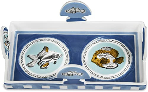 Baci Milano Collezione Coastal Portabicchieri Porcellana - 18 x 10 cm, H 6,8 cm