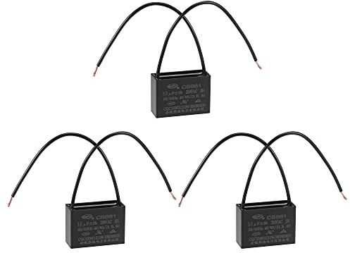 sourcing map Deckenventilator-Kondensator CBB61 3.5uF 250V AC 2 Drähte metallisierter Polypropylen-Film-Kondensator 37x26x15mm für Elektro-Lüfter-Pumpen-Motor-Generator 3Stk.