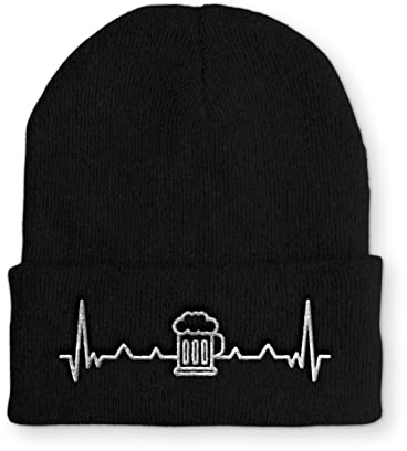 tshirtladen Herzschlag Bier Wintermütze Beanie Mütze für Damen und Herren, Farbe: Black