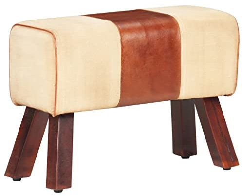 INLIFE Sitzbank Turnbock-Design 58cm Braun Echtleder Mango Massivholz-0785