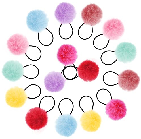 16 Stücke Pom Pom Haargummi Ball Elastische Haargummis Flauschige Pferdeschwanz Halter Mädchen Pom Pom Stirnbänder Baby Haargummi Pferdeschwanz Halter