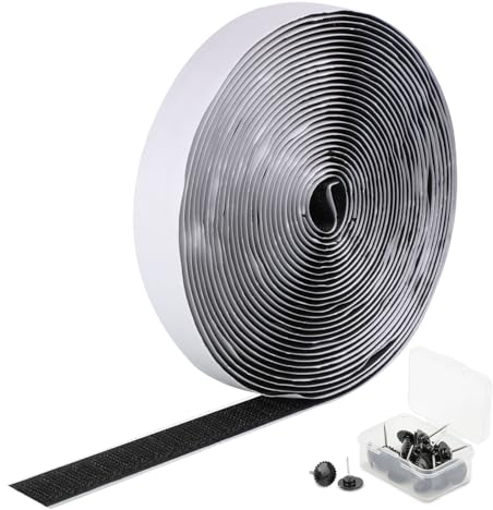 MAGZO Selbstklebendes Klebeband, extra stark, 6,9 m x 2 cm, Fliegengitter für Fenster, selbstklebend, Hakenband, keine Rückstände, schwarz