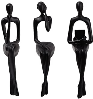 3 Stück sitzende Denker-Statue, abstraktes Ornament, Sitzhaltung, Figuren, Skulptur für Tisch, Zuhause, Büro, Dekoration, Sammlerstück, Schwarz