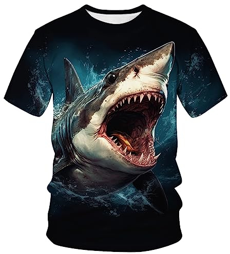 Lurhonp Kurzarm-T-Shirt mit Hai-Grafik, lustig, Rundhalsausschnitt, Multi1, Mittel