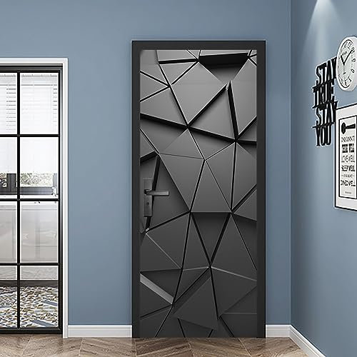 Türtapete Selbstklebend 80X200 Schwarze Geometrie Türtapete Selbstklebend Türposter,Fototapete Selbstklebend 3D Pvc Türaufkleber Diy Türbild,Türfolie Poster Tapete