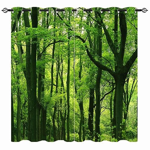 YUANZU Wald Vorhänge Natur Frisches Grünes Blatt Wald Wilde Szene Druck Ösen Gardinen mit Blickdichte Vorhang Blackout Curtain Wohnzimmer Schlafzimmer Verdunkelung Fenster, 2 Stück, H 213 x B 200 cm
