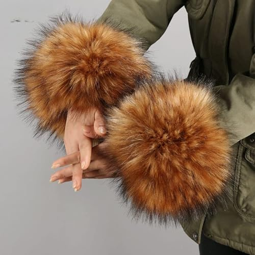 Pulswärmer Fell Manschetten,Damen weiche Kunstpelz Handgelenk Band Fell Manschetten Handschuhe Pelz Armstulpen Kunstfell Fellstulpen Plüsch Faux Pelzmanschetten Pelz Armstulpen für Frauen-Braun #4