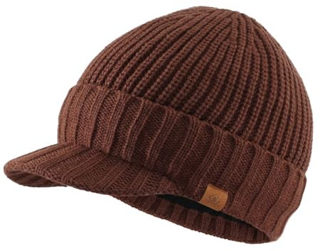 Magracy Cappello invernale da uomo con visiera in maglia spessa per esterni, Noce, Taglia unica