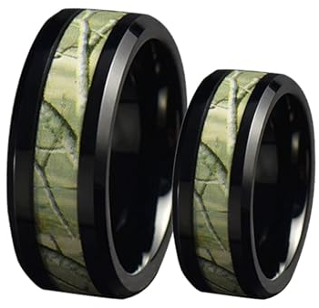 Daesar - Anillos de Compromiso Pareja Grabados,8MM Anillo Negro con Patrón Anillos Acero Inoxidable de Mujer Talla Mujer 14(54mm) + Hombre 20(60mm)