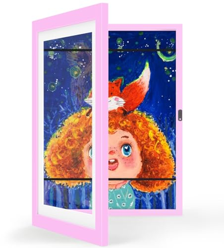 AVAKKER Bilderrahmen Kinderzeichnungen A4, Kinder Kunst Bilderrahmen, Fotogröße 21 x 30 cm, MDF Holz und Plexiglas, Fotorahmen zum Ausstellen und Aufbewahren von Kinderzeichnungen - Rosa