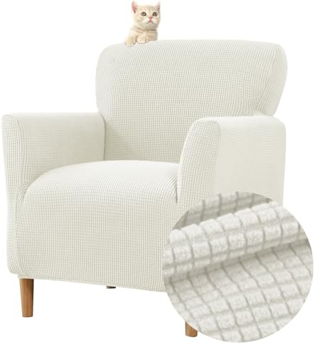 Highdi Stretch Sesselhusse - Elastische Jacquard Sofaüberzug für Clubsessel Mit Armlehne - Weicher Sitzbezug Schoner Bezug Hussen (Weiß)