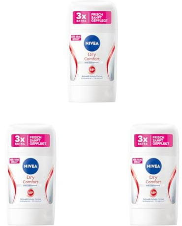 NIVEA Dry Comfort Deo Stick (50 ml), Anti-Transpirant für ein trockenes Hautgefühl, Deodorant mit 48h Schweiß-Schutz-Formel und 2 antibakteriellen Wirkstoffen (Packung mit 3)
