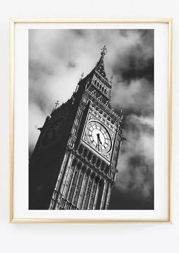 Din A4 Kunstdruck - ohne Rahmen - Big Ben London - Foto Schwarz-Weiss Druck Poster Bild