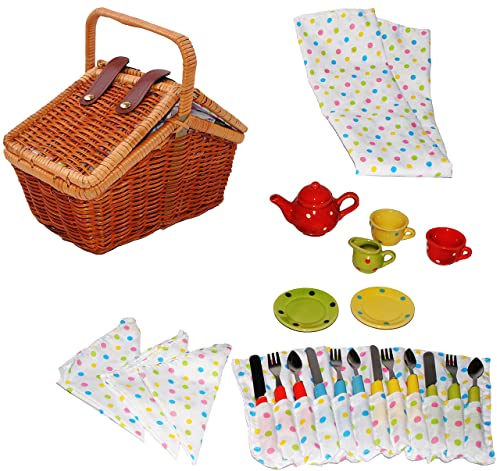 alles-meine.de GmbH Set: Picknickkorb - Teeservice & Kaffeeservice - 2. Wahl - Geschirr aus Porzellan/Keramik - Puppengeschirr - Picknick-Korb/Picknick Körbc..