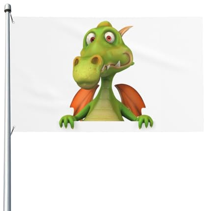Lustige Drachen-Dinosaurier-Flagge für Haus, Rasen, hängende Dekoration, Hofbanner, Urlaub, Willkommensflaggen mit 2 Metallösen, für drinnen und draußen, 90 x 60 cm