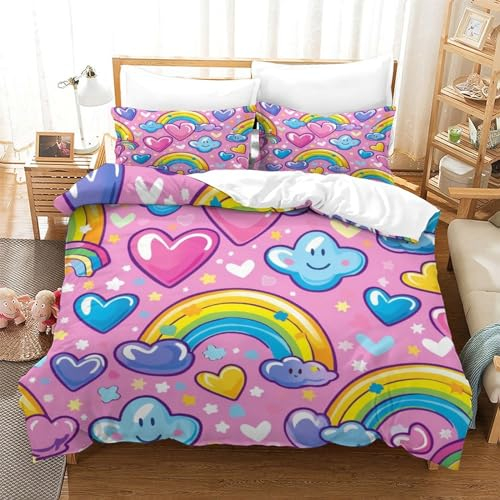 GQmoney Bettbezug-Set mit Aufschrift „Love“, Bettwäsche-Set für Teenager und Kinder, atmungsaktiver Bezug, weicher modischer Steppbezug, Schlafzimmer-Tagesdecke, Doppelbett (200 x 200 cm)