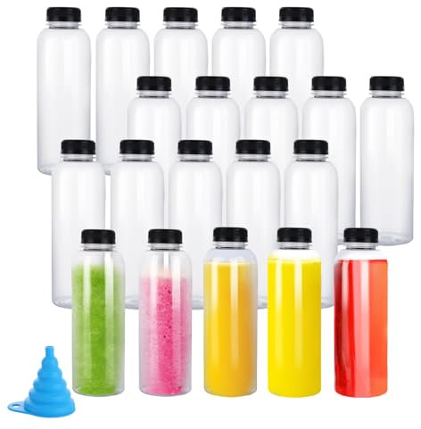 Oungy 20 Pcs Sensory Bottles, 500ml/17.6oz Plastic Bottles with Lids, Clear Smoothie Bottles Reusable Juice Bottles for Water, Juice, Milk and Homemade Beverage