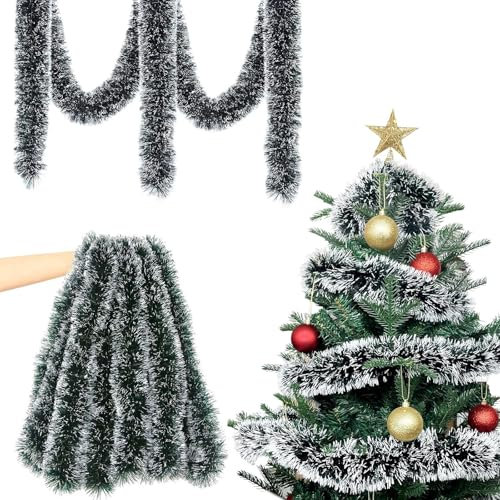 ALEGRE 6M Weihnachtsgirlande Grün Weiß, 3 STK 2M Weihnachten Deko Tannengirland Girlande Outdoor, Tannengirlande Weihnachtsdeko, Christmas Garland für Tür, Wand, Treppengeländer, Weihnachtsbaum Deko