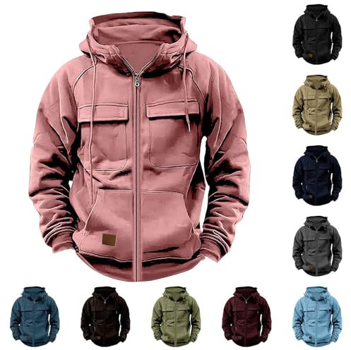 Warehouse Deals Angebote Herren-Sweatshirt Herren und Winter Vintage Langarm Hoodie Halbreißverschluss Kapuzenpullover Top Arbeitskleidung Multi Pocket Outdoor Sweatshirt Shirt Hoodie Herren