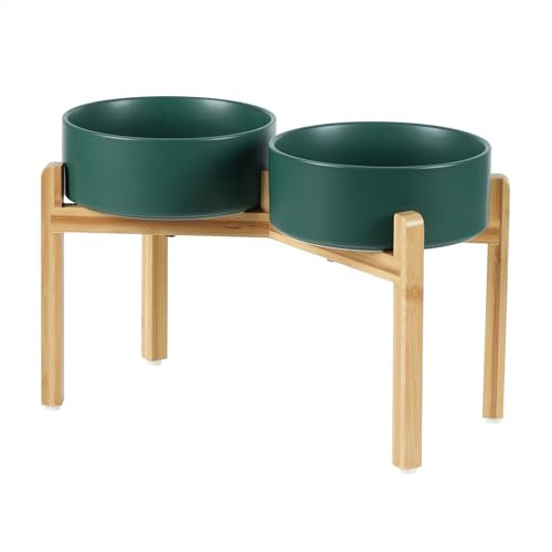 Havniva Lot de 2 gamelles lestées et surélevées en céramique avec support pour gros chiens de race, bols de nourriture et d’eau pour animaux de compagnie, 20,9 cm, 1,8 l, vert