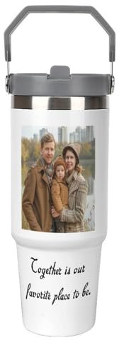 ChaiRy Taza térmica personalizada con texto en alemán Your Photos, taza personalizada con tapa y pajita, taza de café de 30 oz
