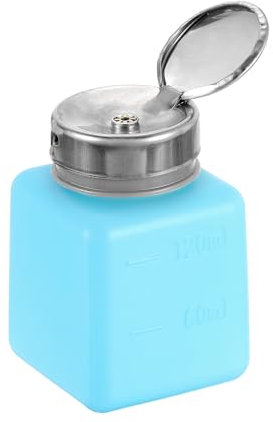 sourcing map Solvent Alcohol Dispenser 120ml(4oz) Nail Polish Remover Push Down Liquid Dispenser Pump Bottle with Stainless Steel Press Head for Acetone Solution, Blue