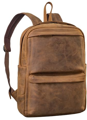 STILORD 'Erin' Großer Leder-Rucksack Herren & Damen Laptoprucksack 15-16 Zoll Notebookrucksack für Büro Uni Business Rucksack Männer und Frauen Vintage Echtleder, Farbe:bergamo - braun