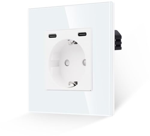 JIMEIDA Steckdose mit USB C 20W Schnelles Laden Weiß,Glas Schuko Steckdosen Two Typ-C Port,Unterputz 86 * 86mm,16Amp 250V