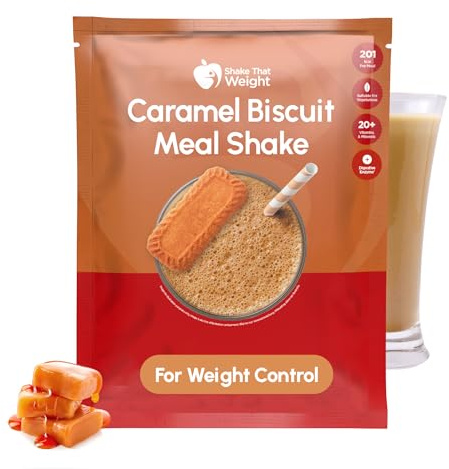 Shake That Weight - Caramel Biscuit Meal Replacement Shake, High Protein 18g, Vegetarian, Mix with Water. Meal Replacement Plan for Weight Loss - Very Low-Calorie Diet - VLCD