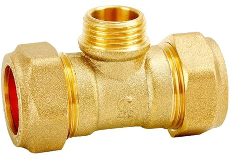 LIUCH Raccord de Compression for Tube de 22mm, Union de Virole en Laiton, 1/2 BSPP, Filetage mâle, Joint de Compression de Type Virole, Eau, gaz, Carburant(22mmx22mm,Tee Male_1-1/2)