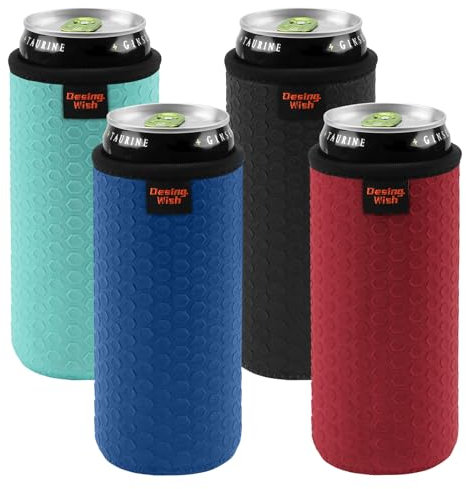 Desing Wish 4 Pièces 12oz Slim Refroidisseur de Boissons Manchon Refroidisseur de Bouteille de Vin Isolant Néoprène Glaciere Bouteille Réutilisables Antidérapant Can Sleeve pour Activités Fête