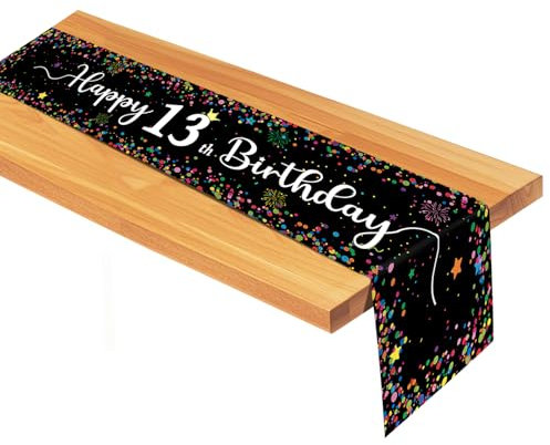 Moorle 13. Tischläufer Geburtstag, Happy Birthday Tischdecke für Kinder, 13 Tischdecke Geburtstag Schwarz, Tischdeko Geburtstag für Junge Mädchen, 13 Geburtstag Party Dekoration