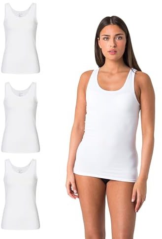 Elsie Unterhemden Damen 3er Pack Tank Top - Tanktop aus 95% Baumwolle mit Stretch in Weiss und Schwarz