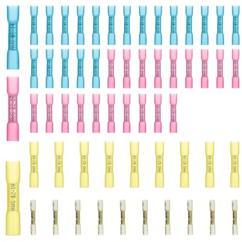60 Pièces Joint de Soudure Connecteur de Fil, Connecteur Bout avec Gaine Thermorétractable, Cosses Electriques à Sertir, 4 Tailles BHT0.5-5.5, Cosse Electriques pour Automobiles Motos Marine