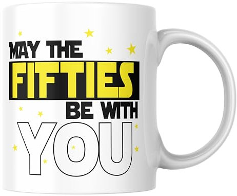 Cheeky Chops Funny Milestone Mug - May The Fifties be with You, The Ideal 50th Birthday for Men, Husband, Dad, Stepdad or Boyfriend CMUG602