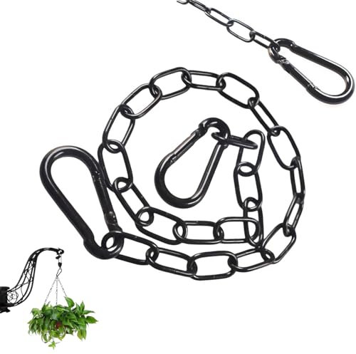 QZKJQDD Gate Chain Lock, 50cm/19.7in Chain Lock, Black Metal Chain with 2 Detachable Carabiners, Small Duty Stainless Steel Chain for Outdoor Fences, Pet Cages, Horse Goat Cow Corral Supplies