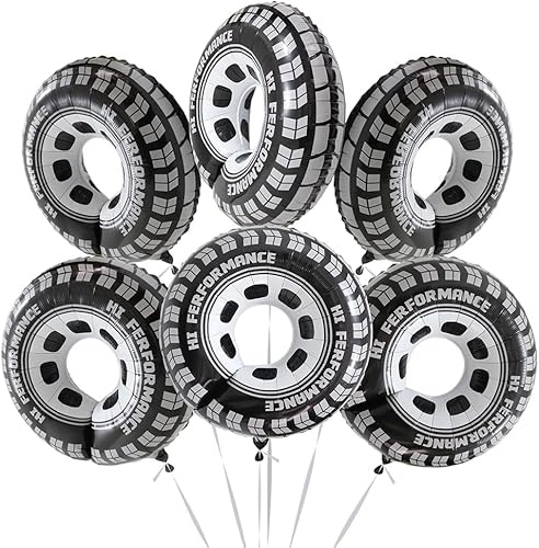 6 Stück Schwarz Weiß Autoreifen Ballon, Folienballon Reifen Ballons, Rennwagen Luftballon Reifen, Helium Ballons Geburtstag Reifen für Kinder Geburtstag Rennen Auto Thema Party Dekoration (A)