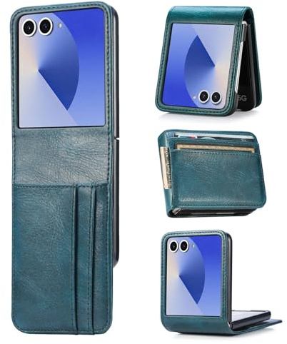 ZCDAYE Handy Hülle für Samsung Galaxy Z Flip 7 mit Kartenfach, Leder Stabile Handyhülle Frauen Herren Handytasche Klapphülle Brieftasche Schutzhülle Phone Case für Samsung Galaxy Z Flip 7, Blau