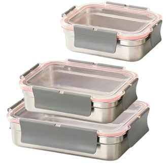 GRFELI 3-teiliges Frischhaltedosen aus Edelstahl,Luchbox mit luftdichtem Deckel,Meal Prep Vorratsdose Lebensmittelbehälter für die Küche, Geeignet für Geschirrspüler(Sealed700ml+1100ml+1700ml)
