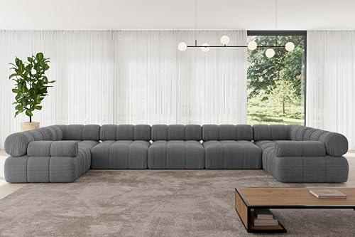 ALTDECOR Modulares Sofa Ecksofa in U-Form Corner modular Sofa Eckcouch Couch Wohnlandschaft Cauchsofa Polstersofa Birno-U3-475x190x70 cm Dunkelgrau