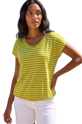 Roman Originals Stripe Print V-Neck Stretch Tee for Women UK - Ladies Everyday Holiday Spring Summer V-Neckline Comfy Soft Evening Vacation Work Party