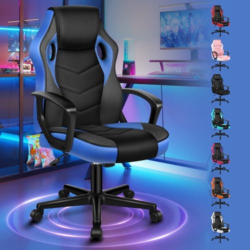 ALFORDSON Silla para Juegos, Silla de Carreras para computadora, Silla ergonómica ejecutiva giratoria con Ruedas de Cuero sintético y Tela para Escritorio de Oficina para el hogar, Color Azul