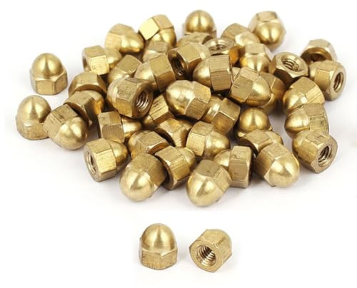 Unifizz Acorn Hex Cap Nuts,50Pcs M4 Dome Nuts Brass Hexagon Decorative Cap Nut for Screws Bolts Brass Tone