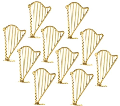 Miniatur Harfenmodell 10 Stück aus Kunststoff als Weihnachtsbaumschmuck | Goldfarbene Hängeornamente, Kranzaccessoire für Winterdekoration und Weihnachtsbaum