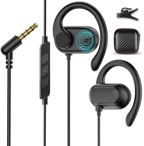 Open Ear Headphone Over Ear Hook 3.5mm Wired Earbuds for Chromebook School | Adjustable Hifi Jack Earphone Computer PC Headset with Mic for Samsung A15 for Moto G Stylus Power Pure Travel Airplane Kids
